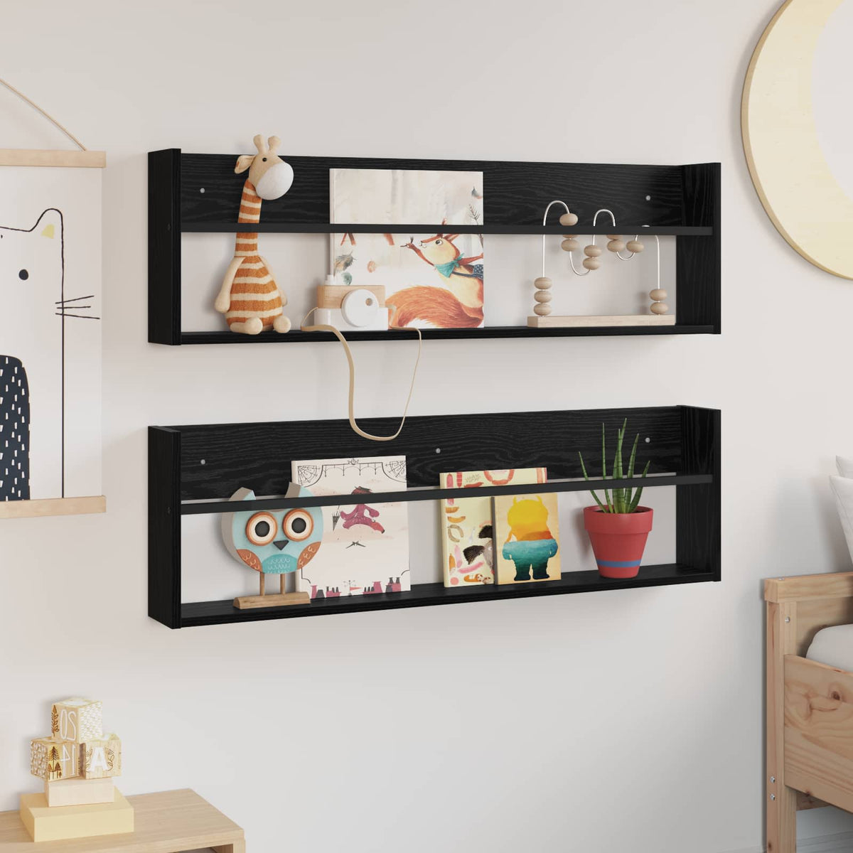 Magazinregal 2 Stk. Schwarz Eichen-Optik 100 x 12 x 30 cm