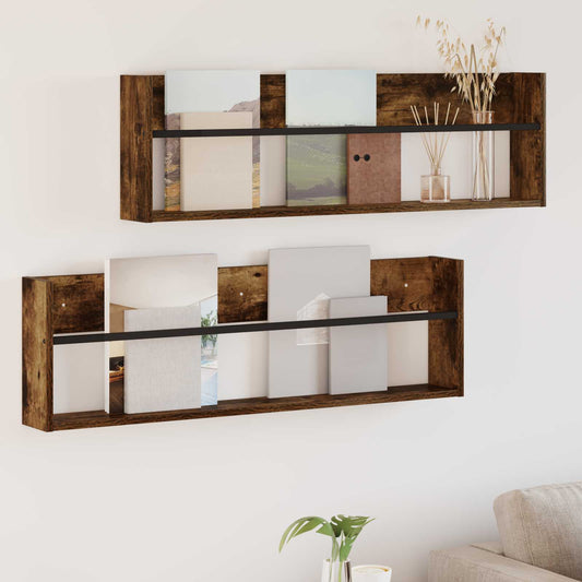 Magazinregal 2 Stk. Räuchereiche 100 x 12 x 30 cm Holzwerkstoff