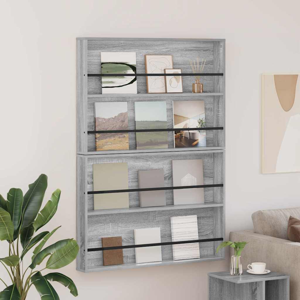 Magazinregal mit Regal 2 stk. Graues Sonoma 100 x 12 x 70 cm