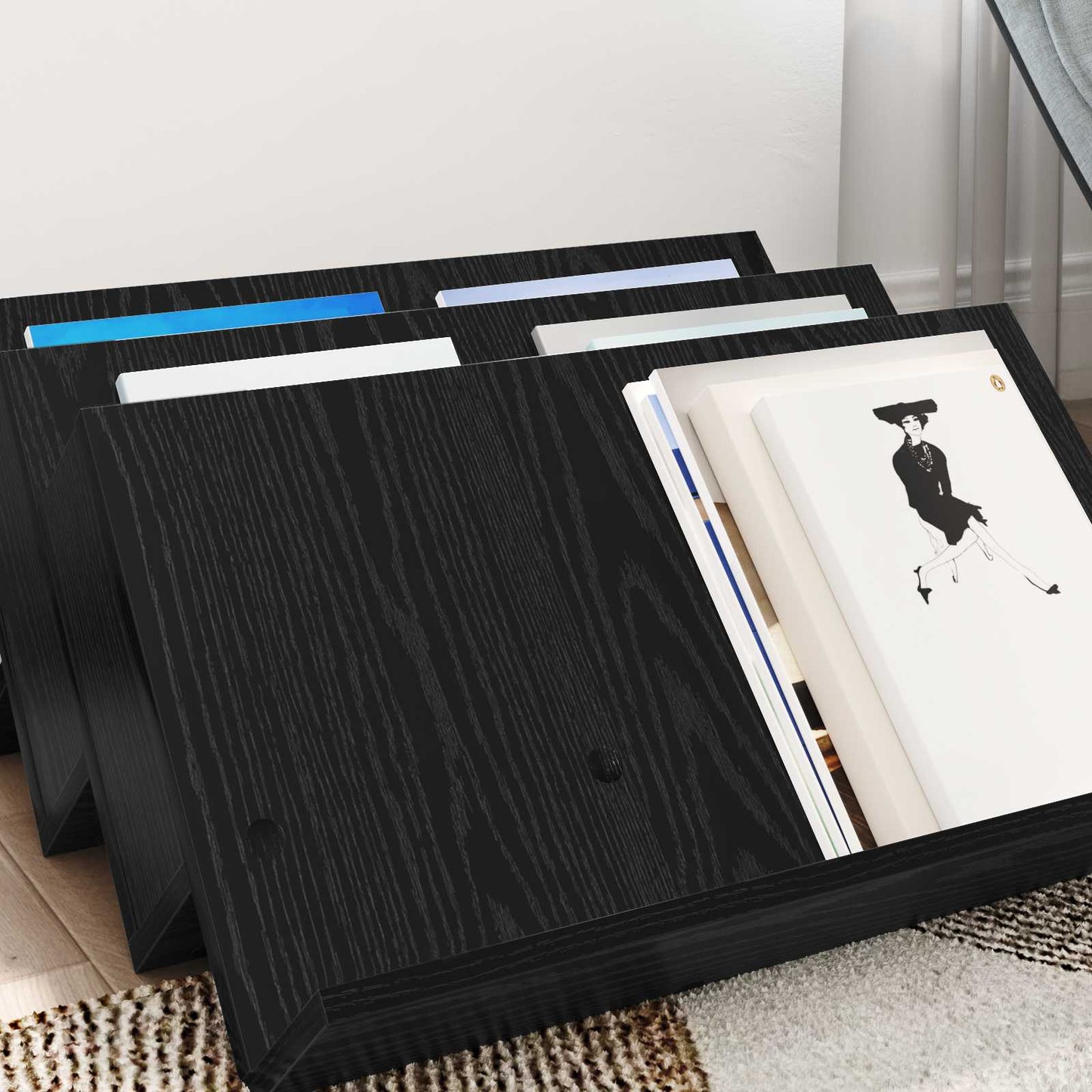 Magazinregal mit Regal Schwarz Eichen-Optik 65 x 53 x 28,5 cm