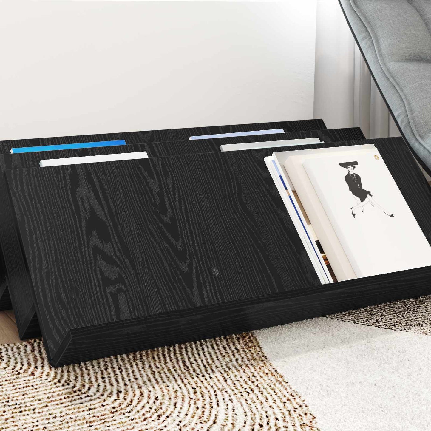 Magazinregal mit Regal Schwarz Eichen-Optik 90 x 53 x 28,5 cm