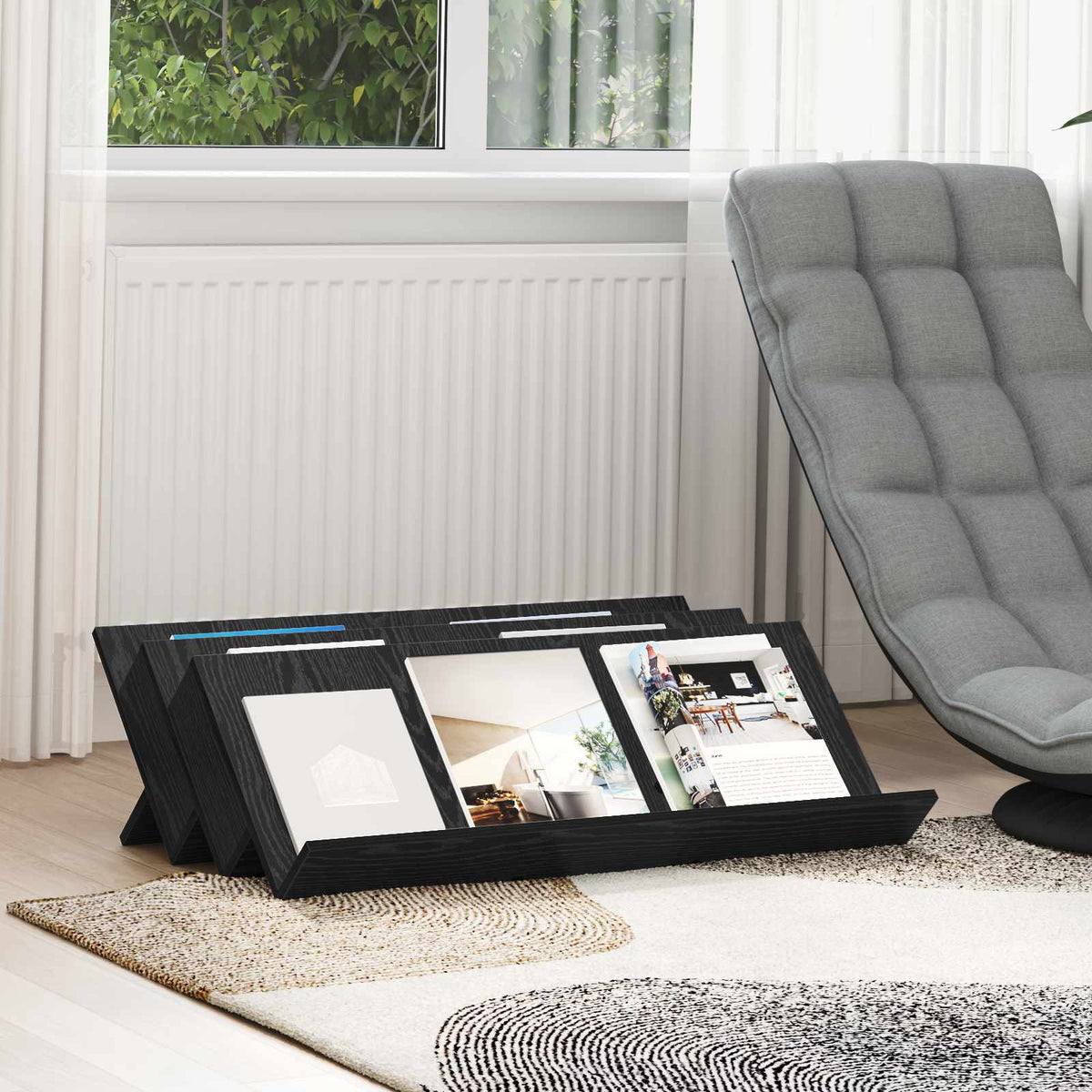 Magazinregal mit Regal Schwarz Eichen-Optik 90 x 53 x 28,5 cm