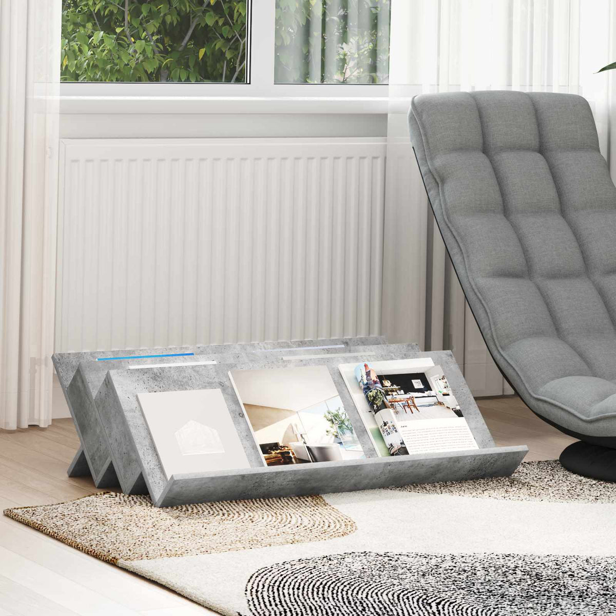 Magazinregal Beton Grau 90 x 53 x 28,5 cm Holzwerkstoff