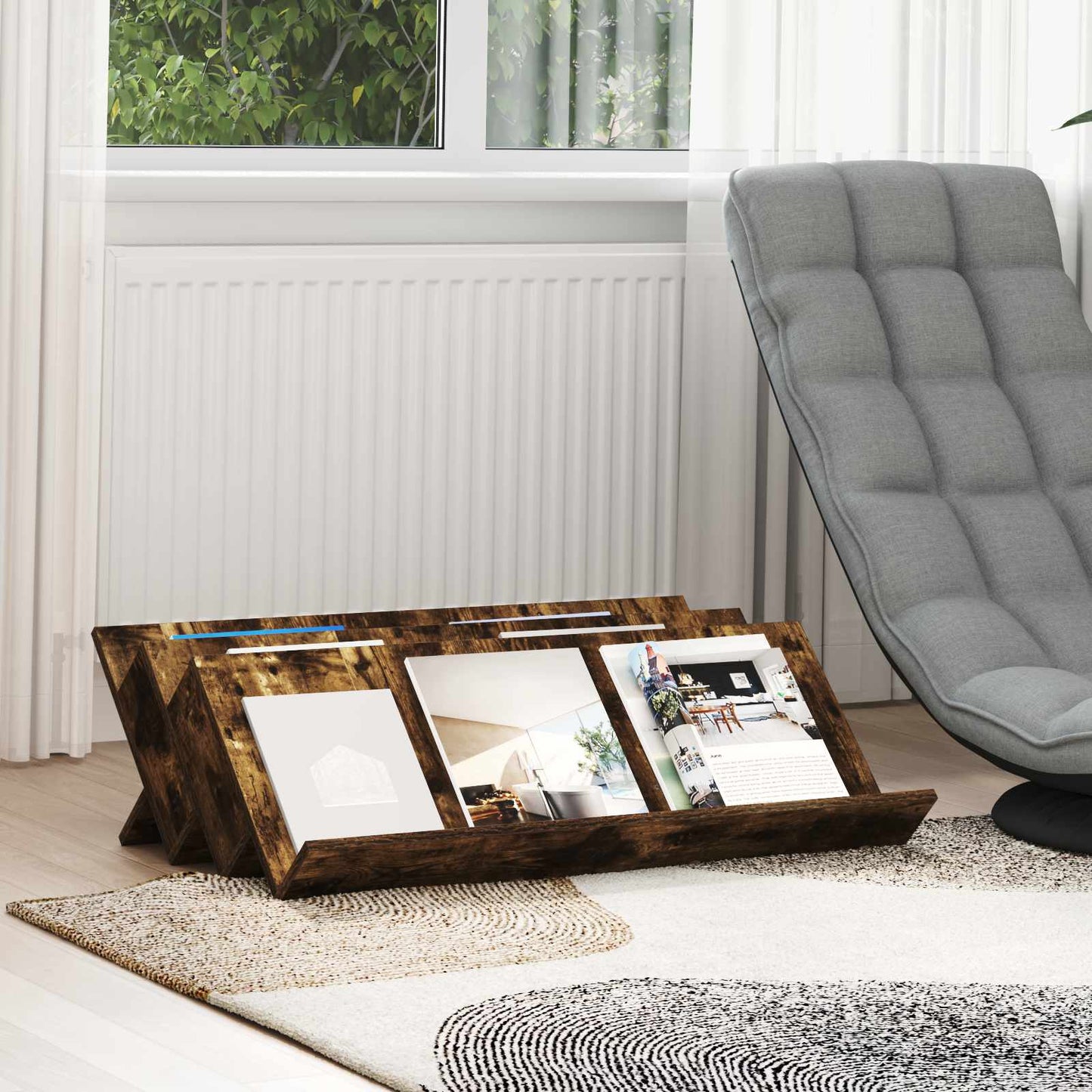 Magazinregal Räuchereiche 90 x 53 x 28,5 cm Holzwerkstoff