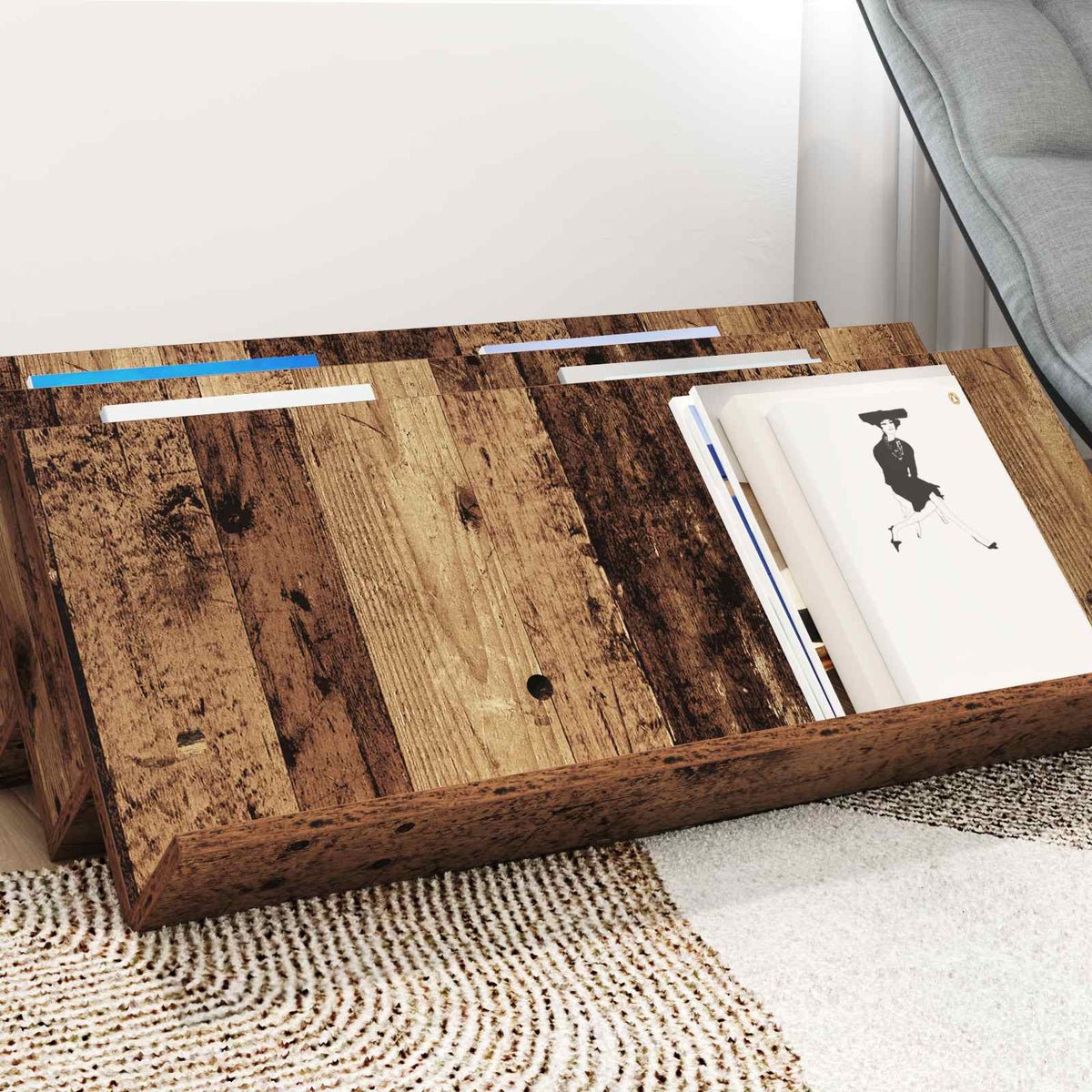 Magazinregal mit Regal Altholz 90 x 53 x 28,5 cm Holzwerkstoff