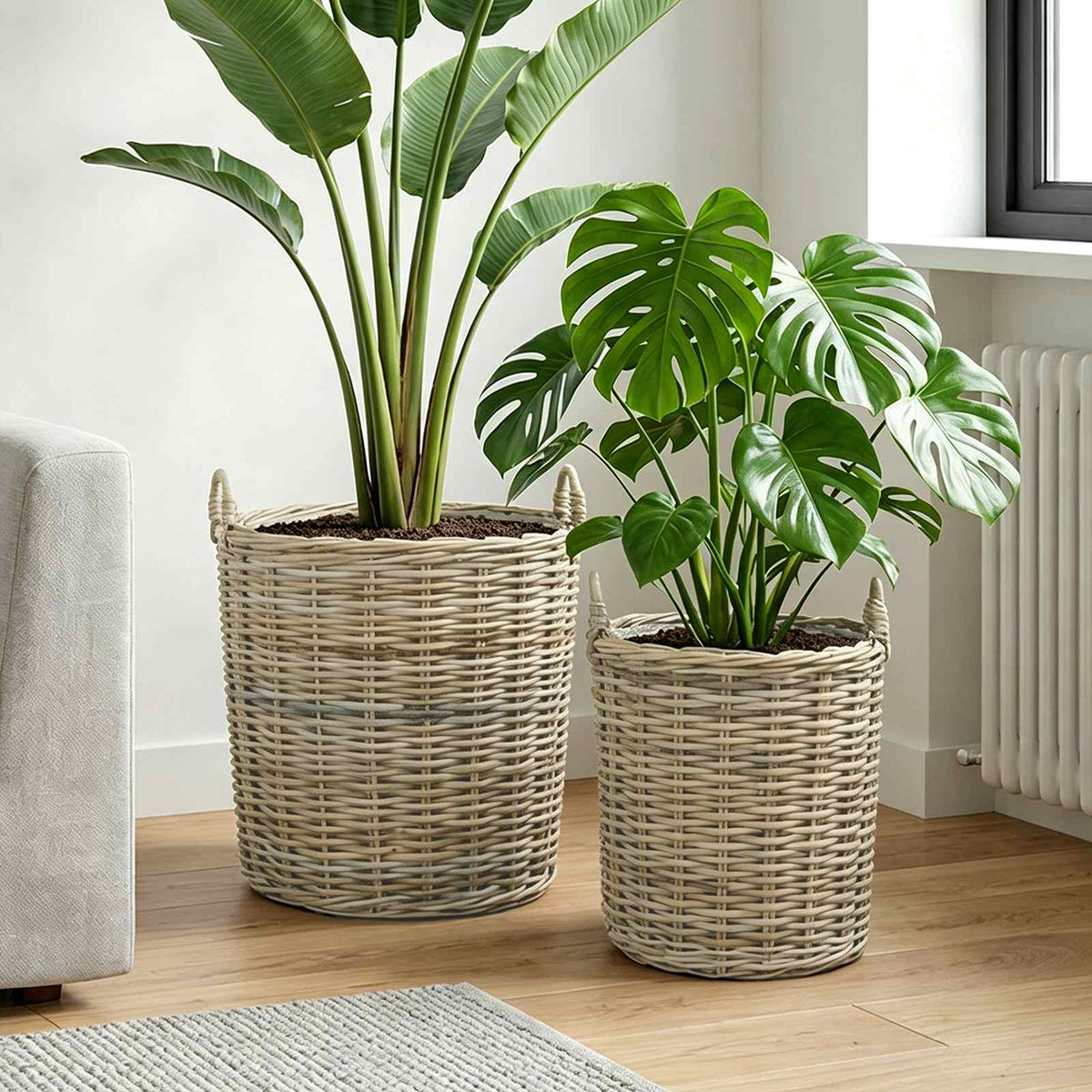 Blumentopf Körbchen GENDT 2 stk. Natürliches Grau Kubu Rattan