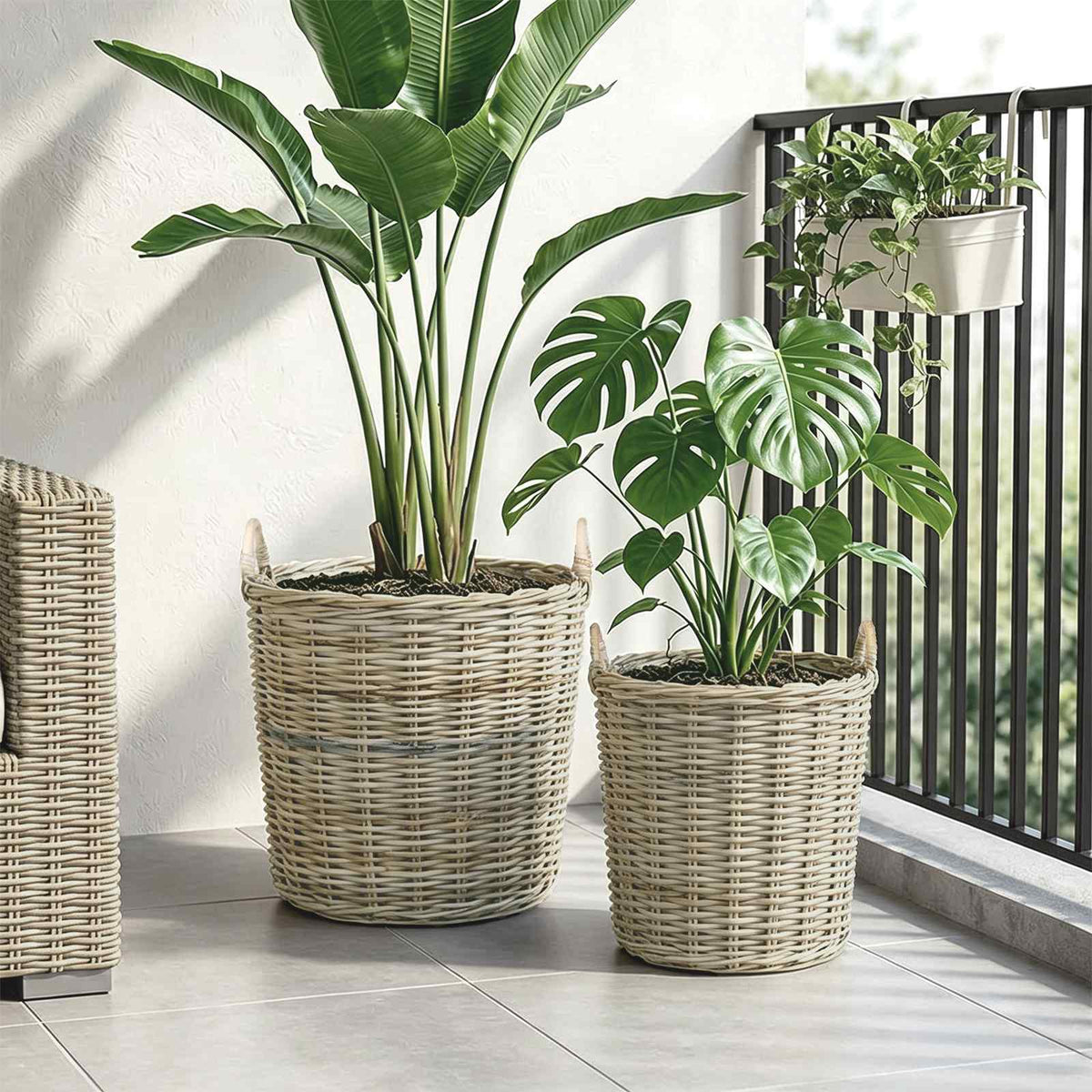 Blumentopf Körbchen GENDT 2 stk. Natürliches Grau Kubu Rattan