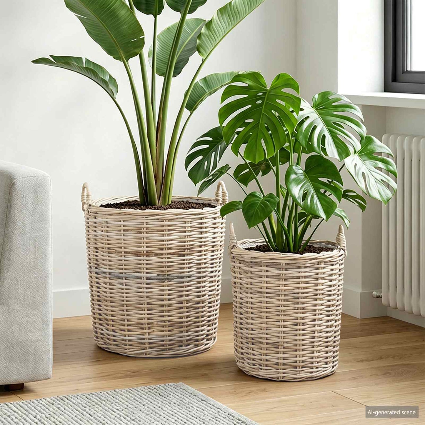 Blumentopf Körbchen 2 Stk. Natürliches Grau Kubu Rattan