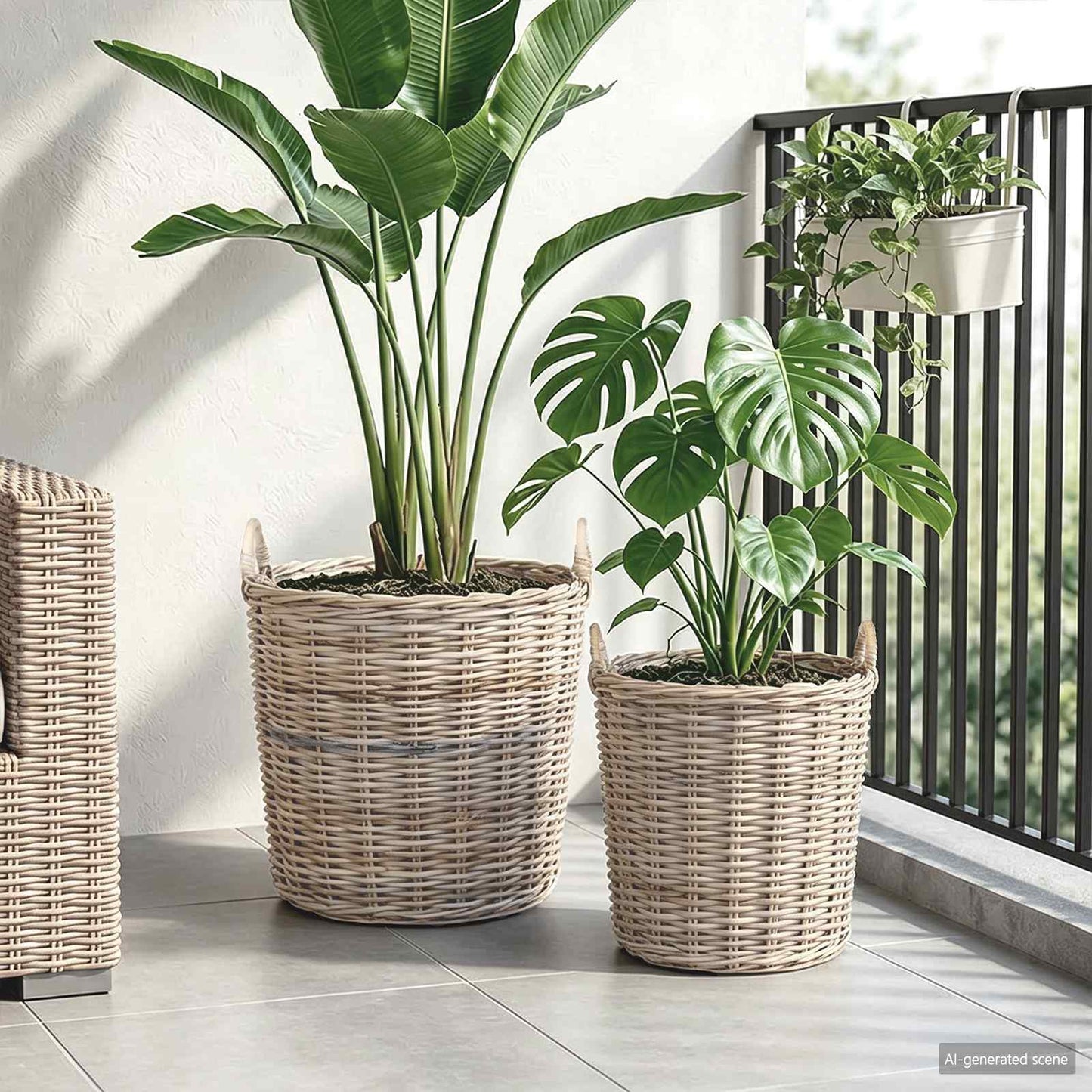 Blumentopf Körbchen GENDT 2 stk. Natürliches Grau Kubu Rattan