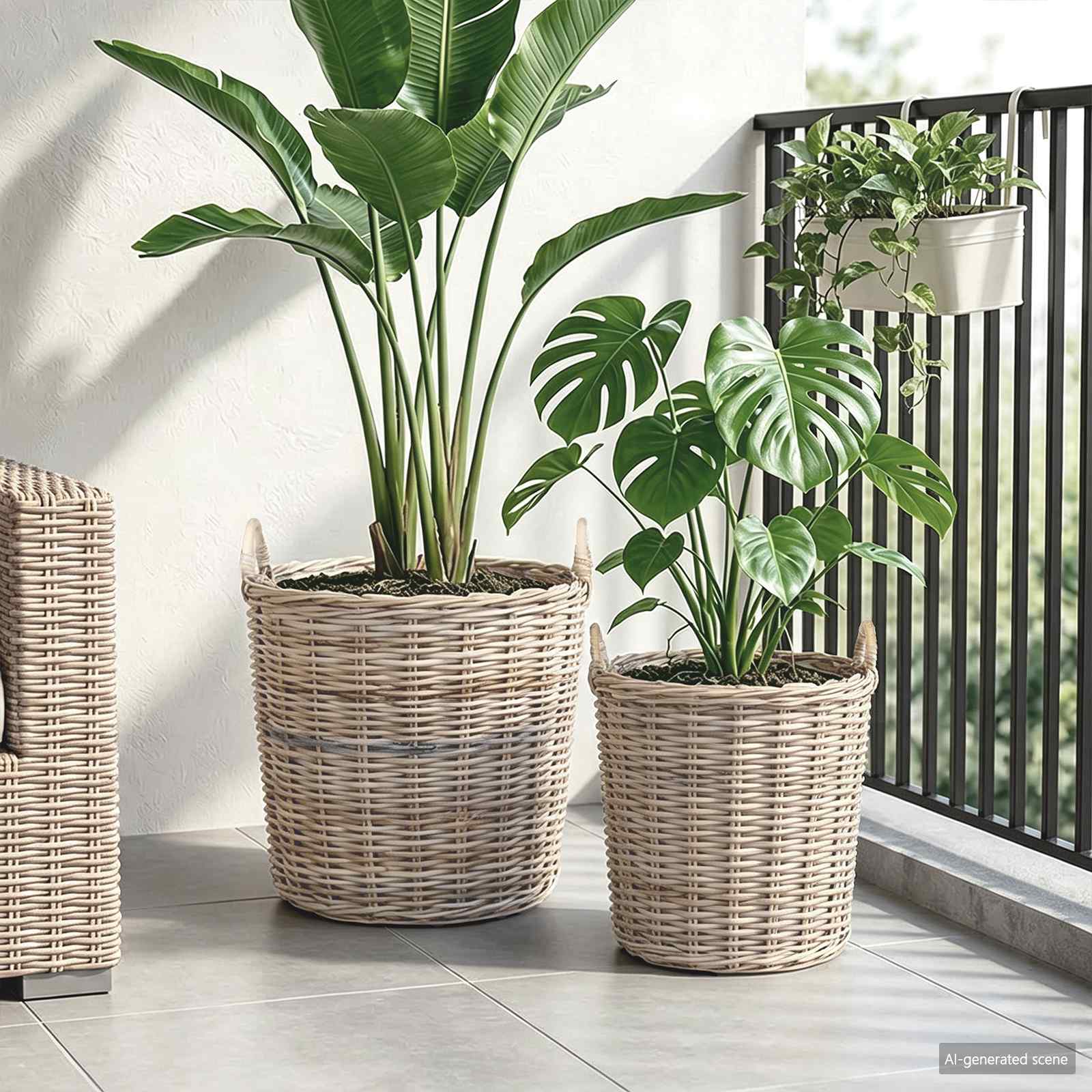 Blumentopf Körbchen GENDT 2 stk. Natürliches Grau Kubu Rattan