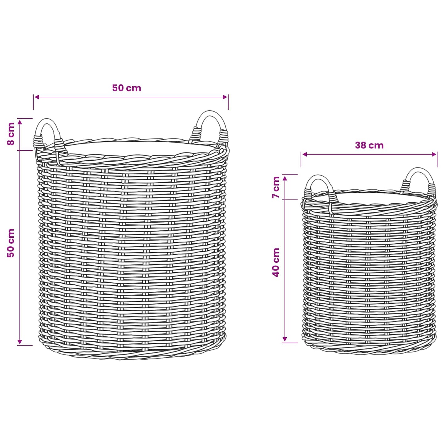 Blumentopf Körbchen 2 Stk. Natürliches Grau Kubu Rattan