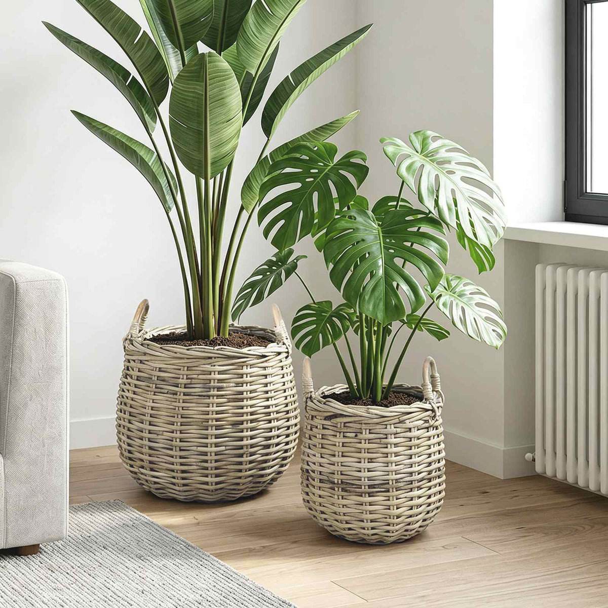 Blumentopf Körbchen GENDT 2 stk. Natürliches Grau Kubu Rattan