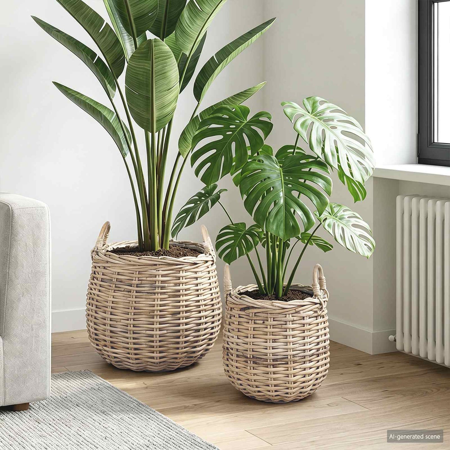 Blumentopf Körbchen 2 Stk. Natürliches Grau Kubu Rattan