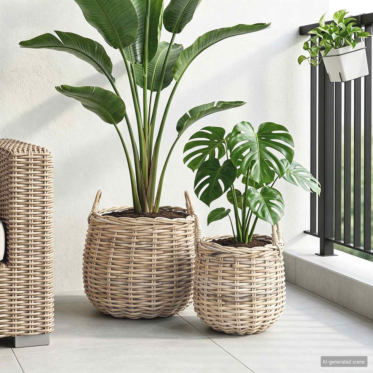 Blumentopf Körbchen 2 Stk. Natürliches Grau Kubu Rattan