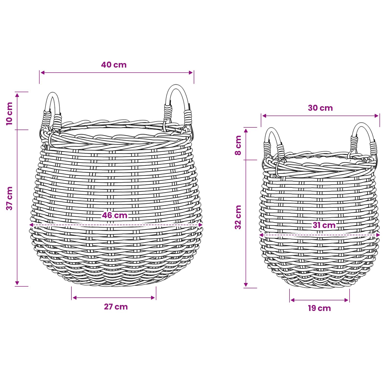 Blumentopf Körbchen 2 Stk. Natürliches Grau Kubu Rattan
