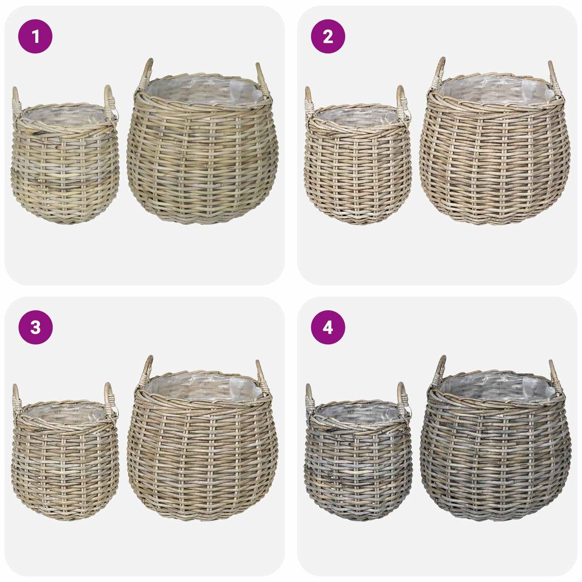 Blumentopf Körbchen GENDT 2 stk. Natürliches Grau Kubu Rattan