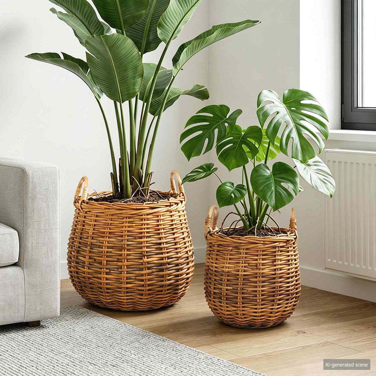 Blumentopf Körbchen GENDT 2 stk. Naturbraun Kubu Rattan