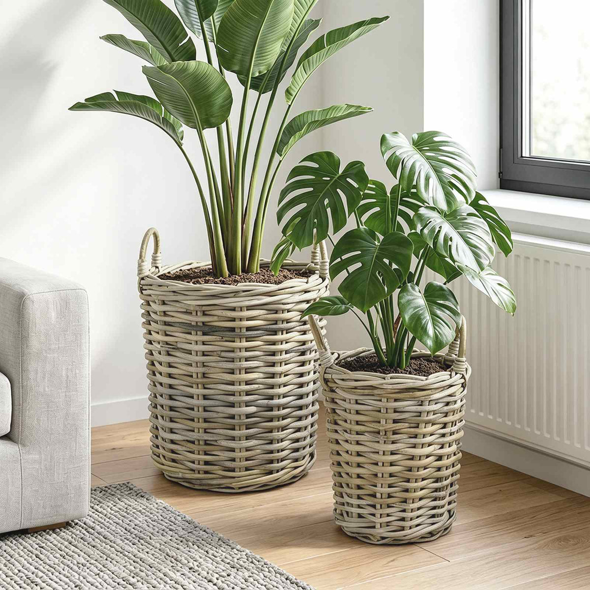 Blumentopfkorb GENDT 2 stk. Natürliches Grau Kubu Rattan