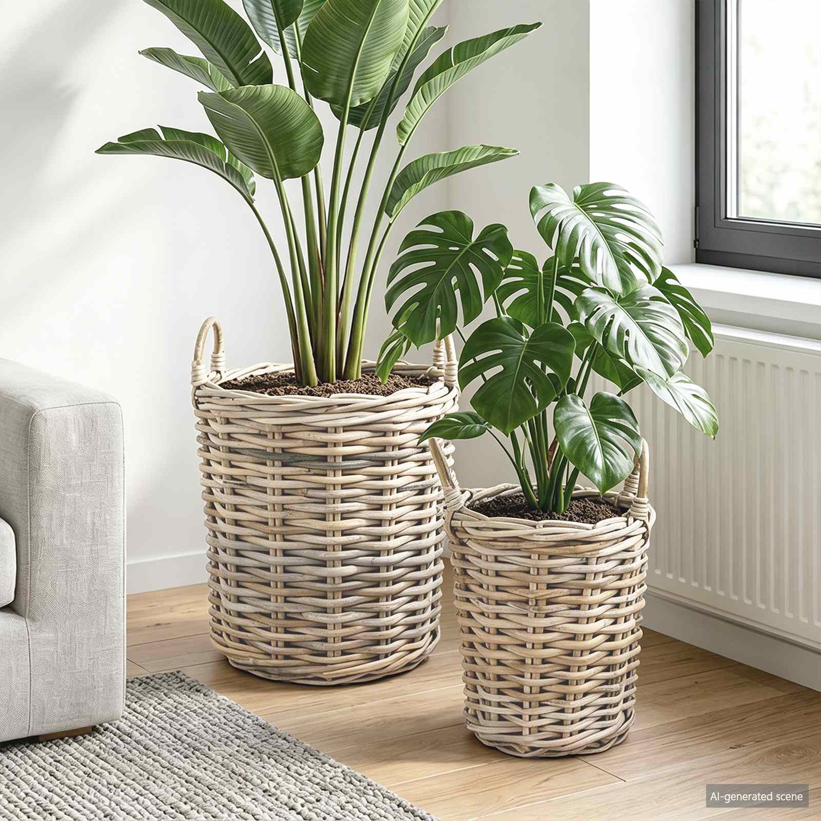 Blumentopfkorb mit Speicher 2 Stk. Natürliches Grau Kubu Rattan