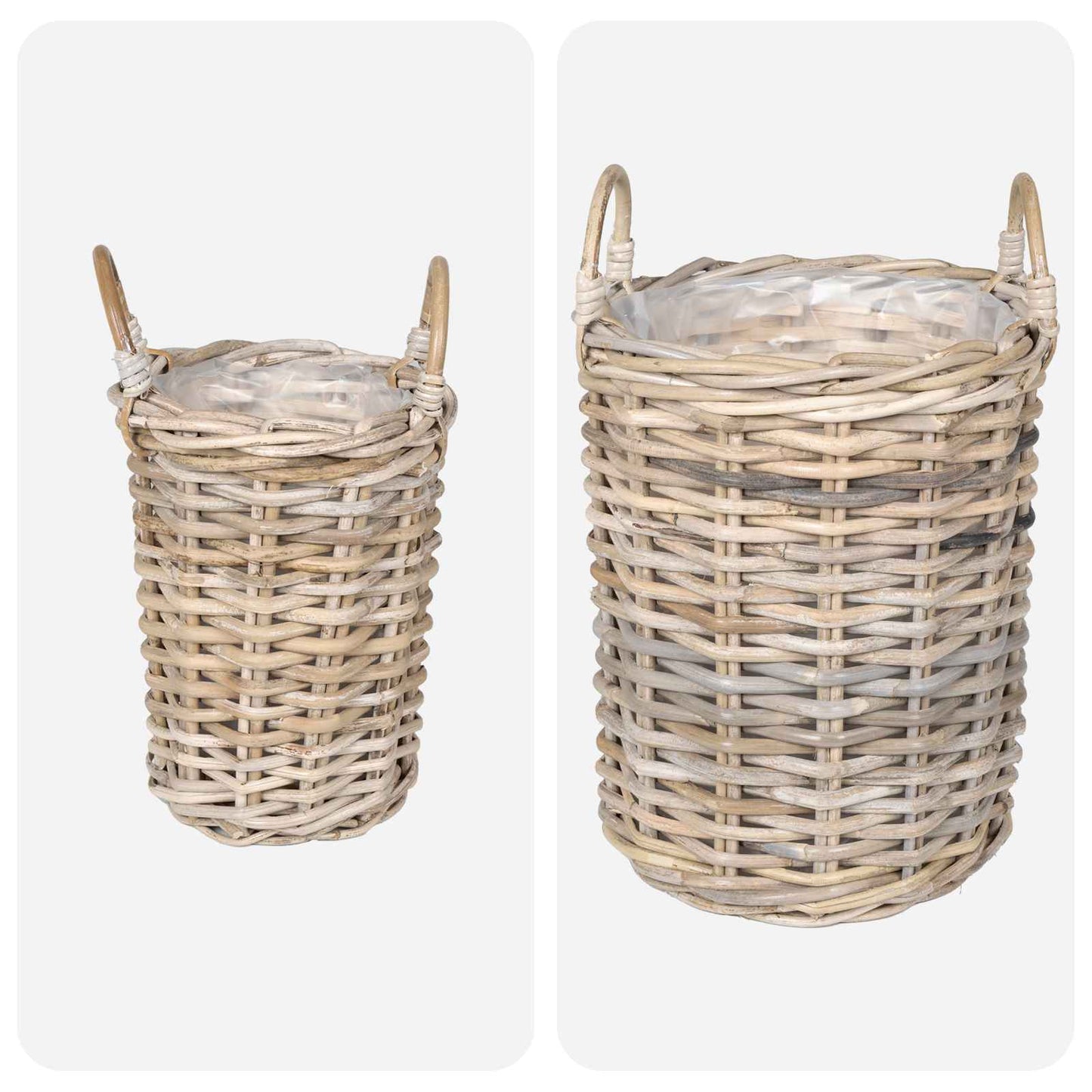 Blumentopfkorb mit Speicher 2 Stk. Natürliches Grau Kubu Rattan