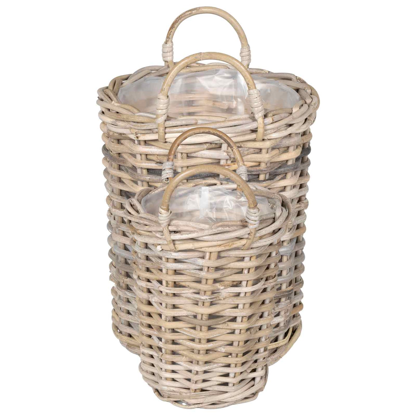Blumentopfkorb mit Speicher 2 Stk. Natürliches Grau Kubu Rattan