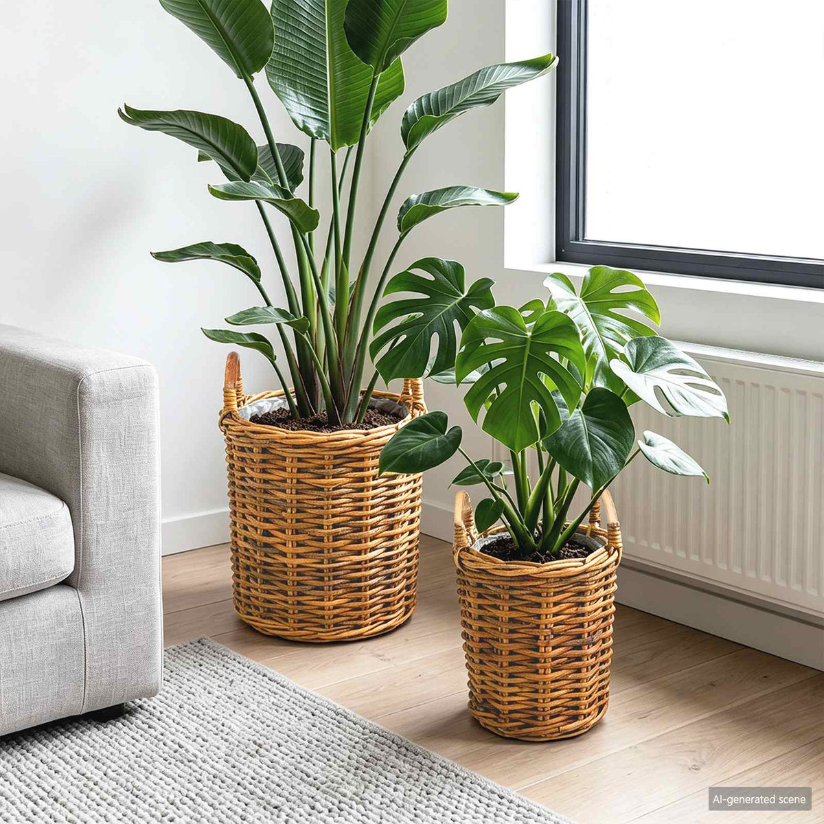 Blumentopfkorb mit Speicher GENDT 2 stk. Naturbraun Kubu Rattan