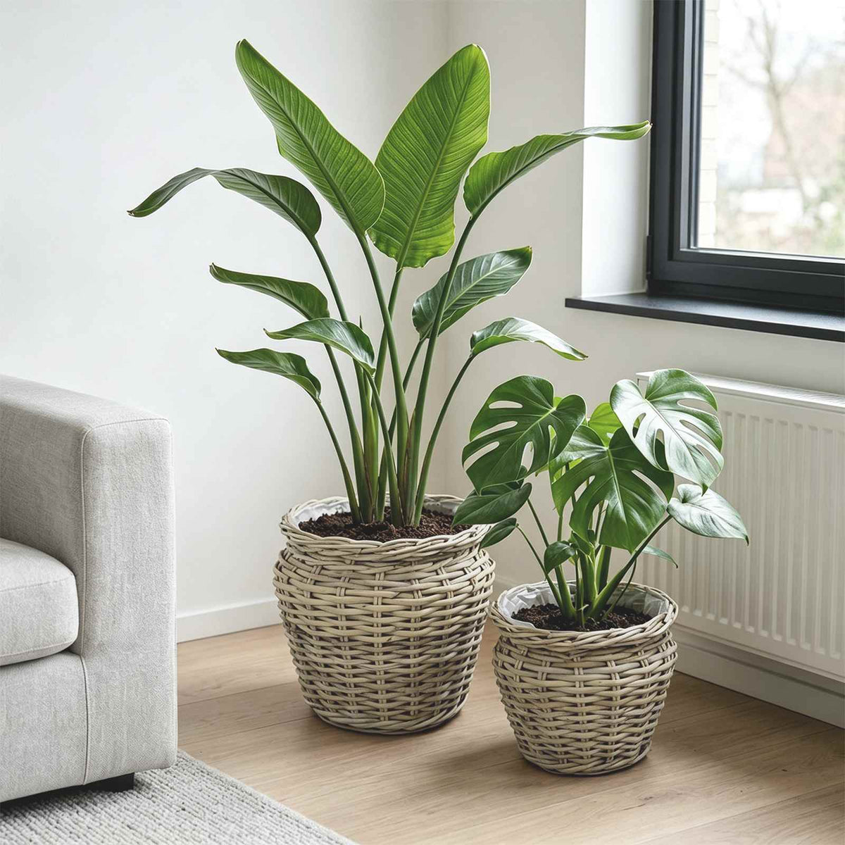 Blumentopfkorb GENDT 2 stk. Natürliches Grau Kubu Rattan