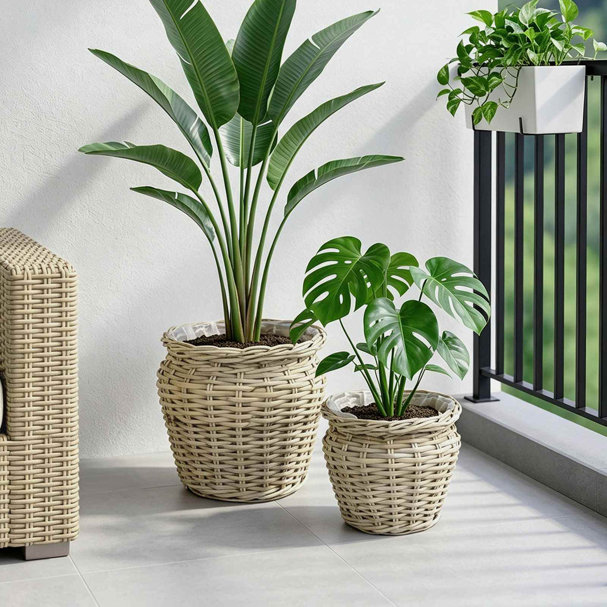 Blumentopfkorb GENDT 2 stk. Natürliches Grau Kubu Rattan