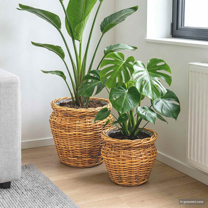 Blumentopfkorb mit Speicher GENDT 2 stk. Naturbraun Kubu Rattan