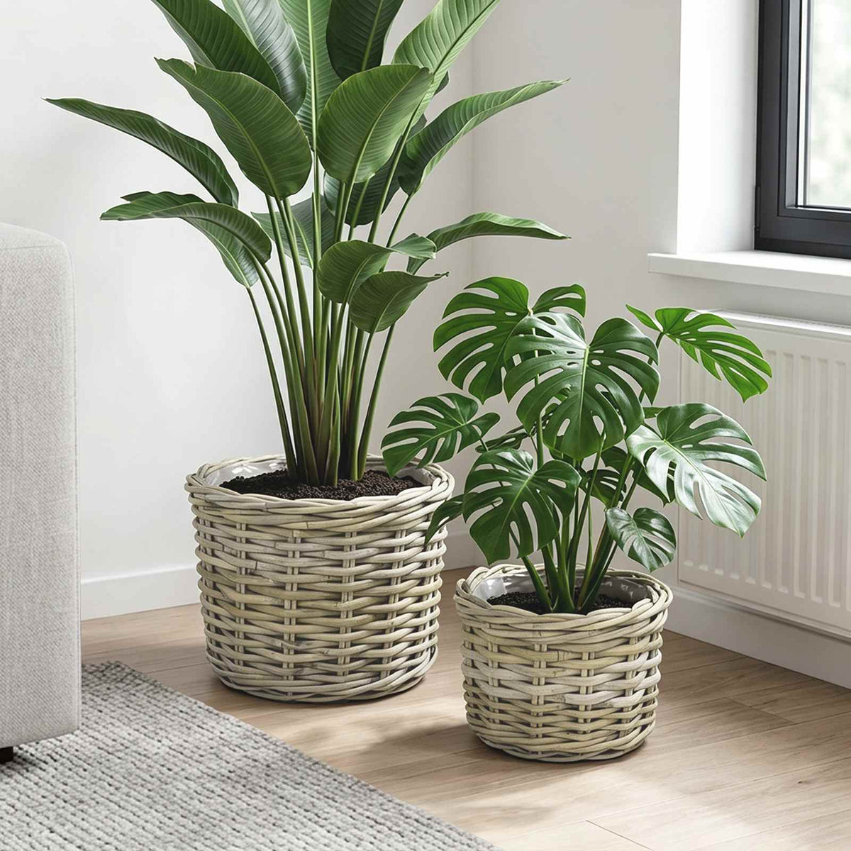 Blumentopf Korb GENDT 2 stk. Natürliches Grau Kubu Rattan