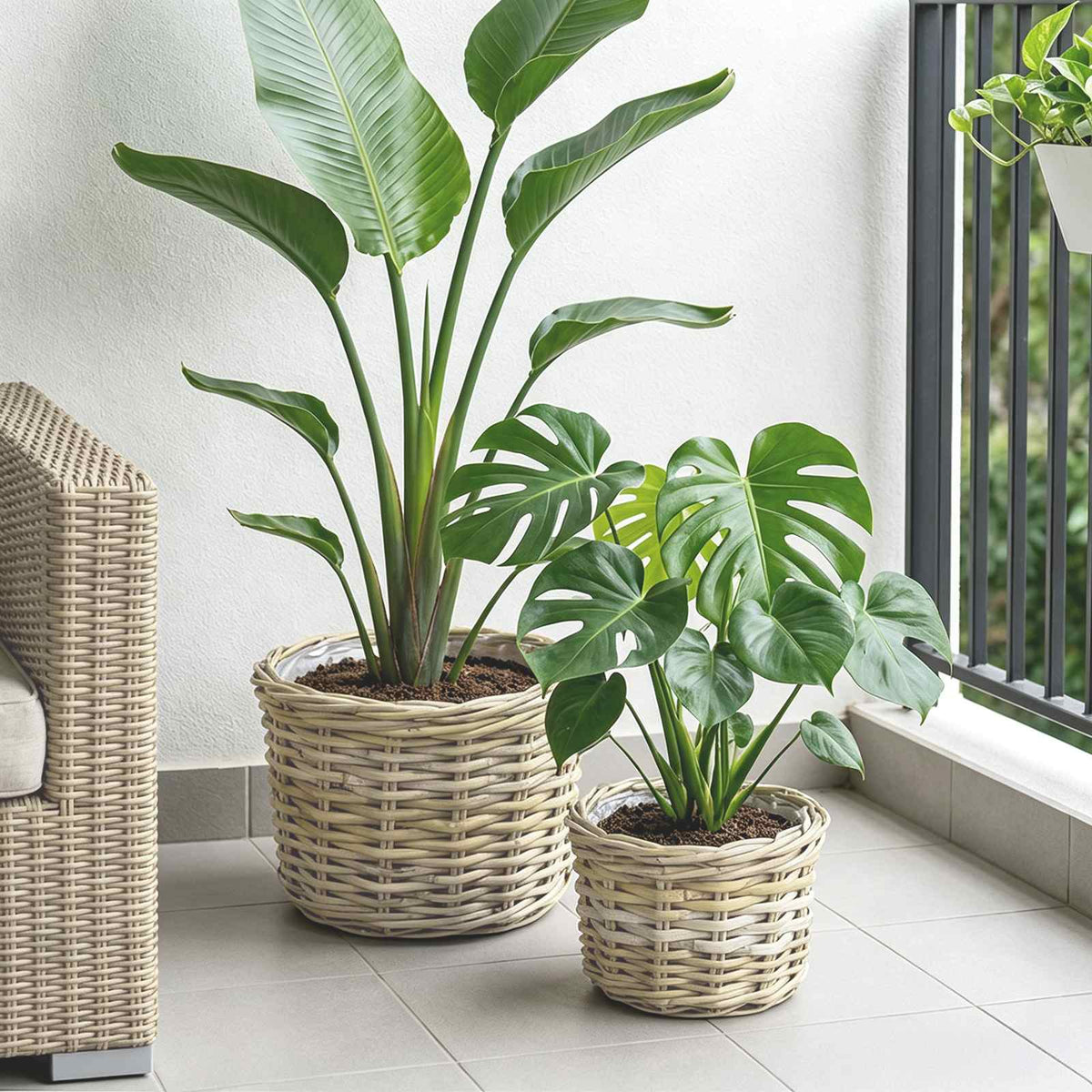 Blumentopf Korb GENDT 2 stk. Natürliches Grau Kubu Rattan