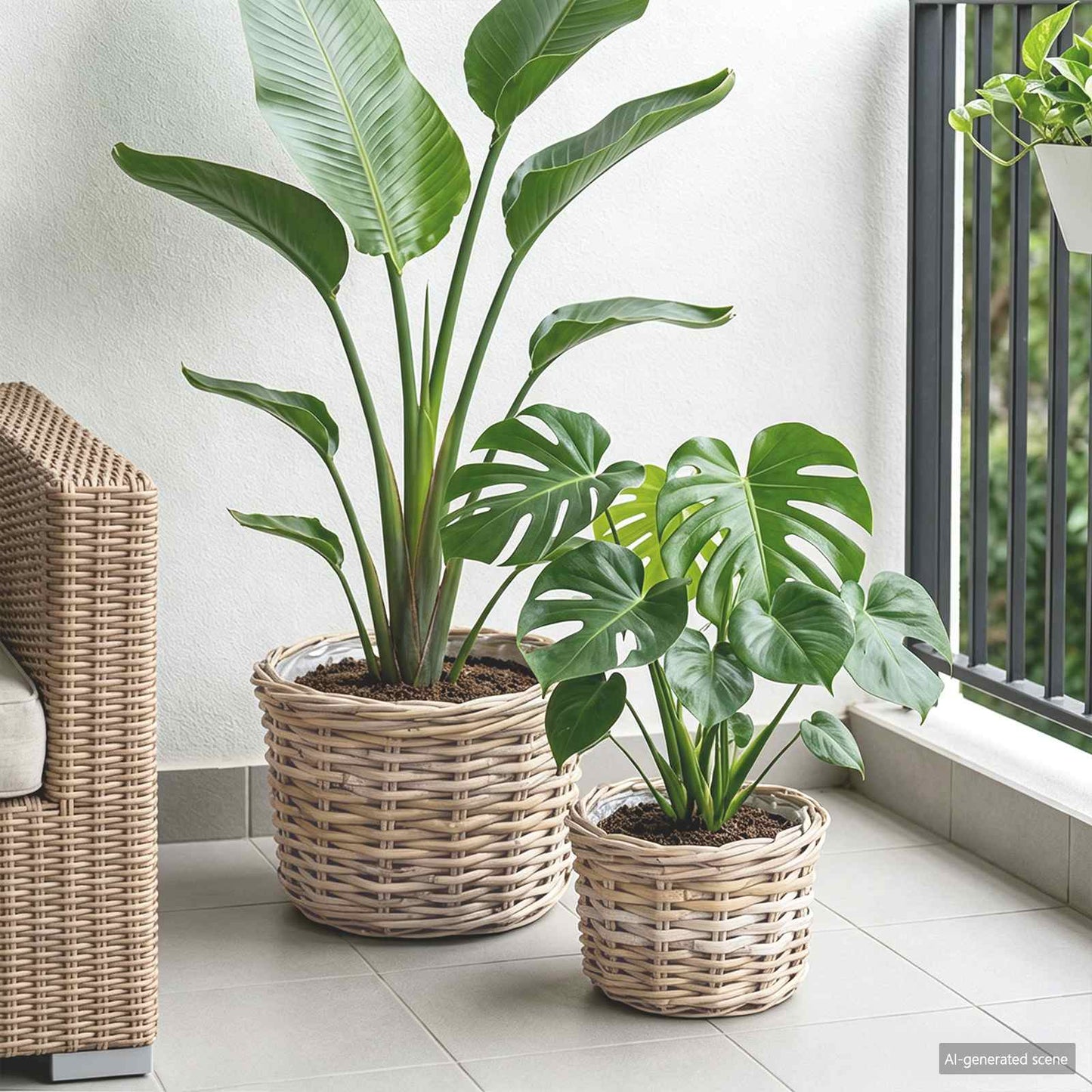 Blumentopf Korb 2 Stk. Natürliches Grau Kubu Rattan