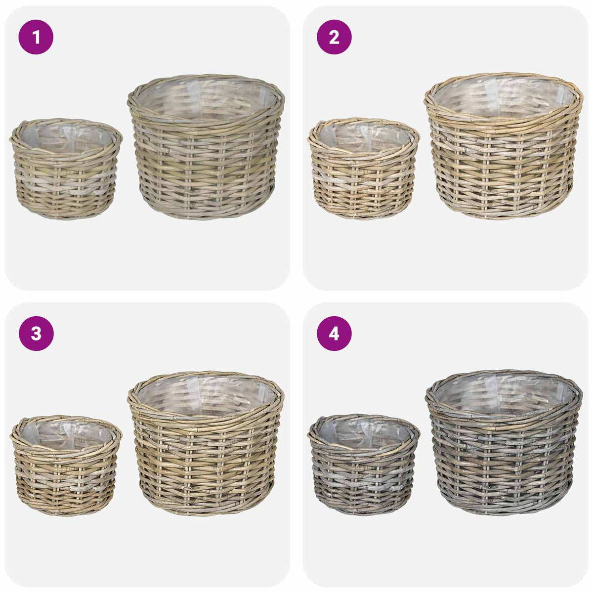 Blumentopf Korb GENDT 2 stk. Natürliches Grau Kubu Rattan
