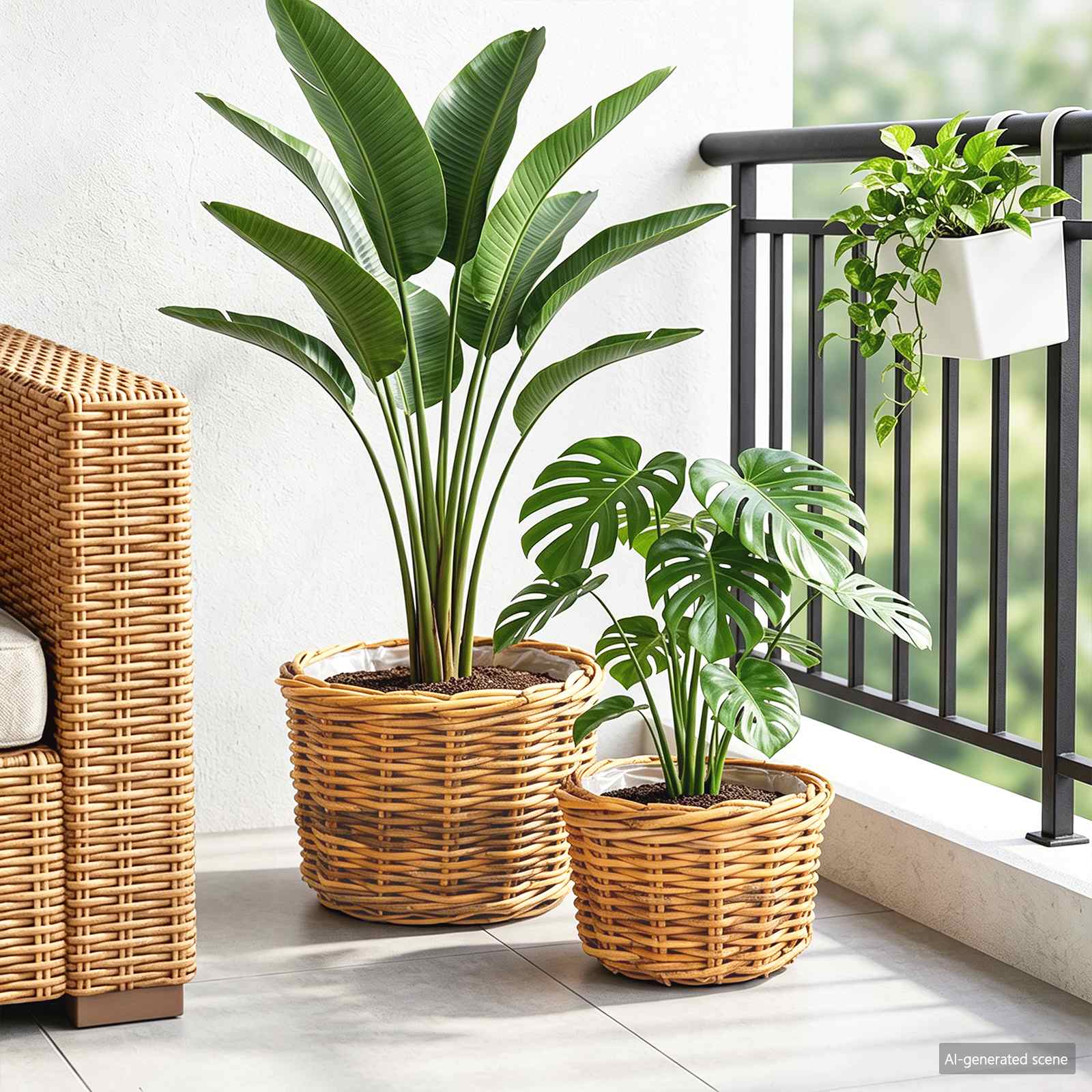 Blumentopf Korb GENDT 2 stk. Naturbraun Kubu Rattan