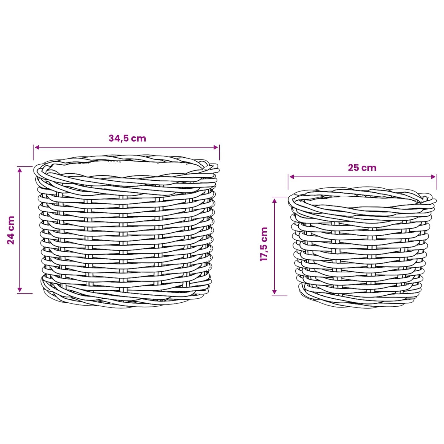 Blumentopf Korb mit Speicher 2 Stk. Naturbraun Kubu Rattan
