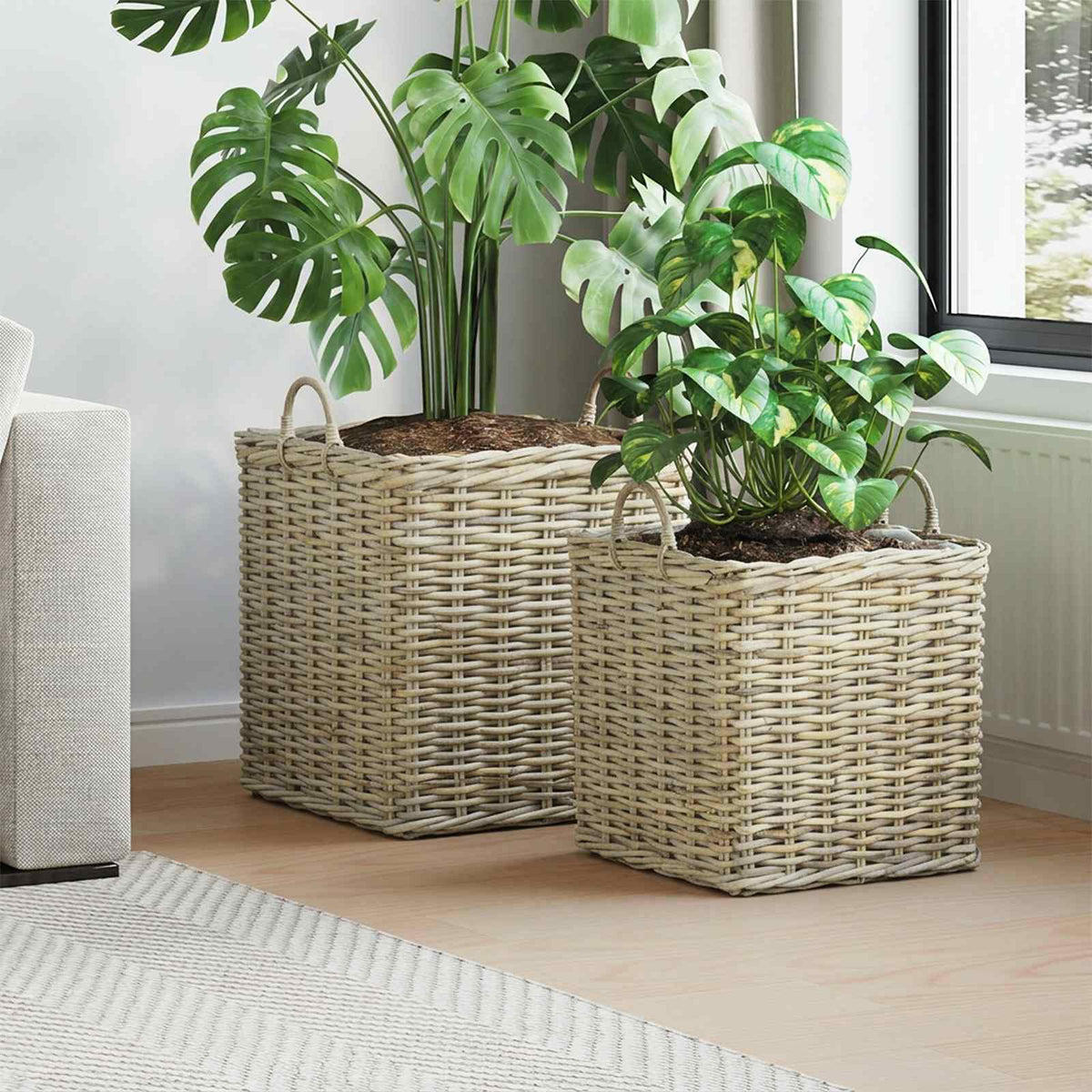 Pflanzer Korb GENDT 2 stk. Natürliches Grau Kubu Rattan