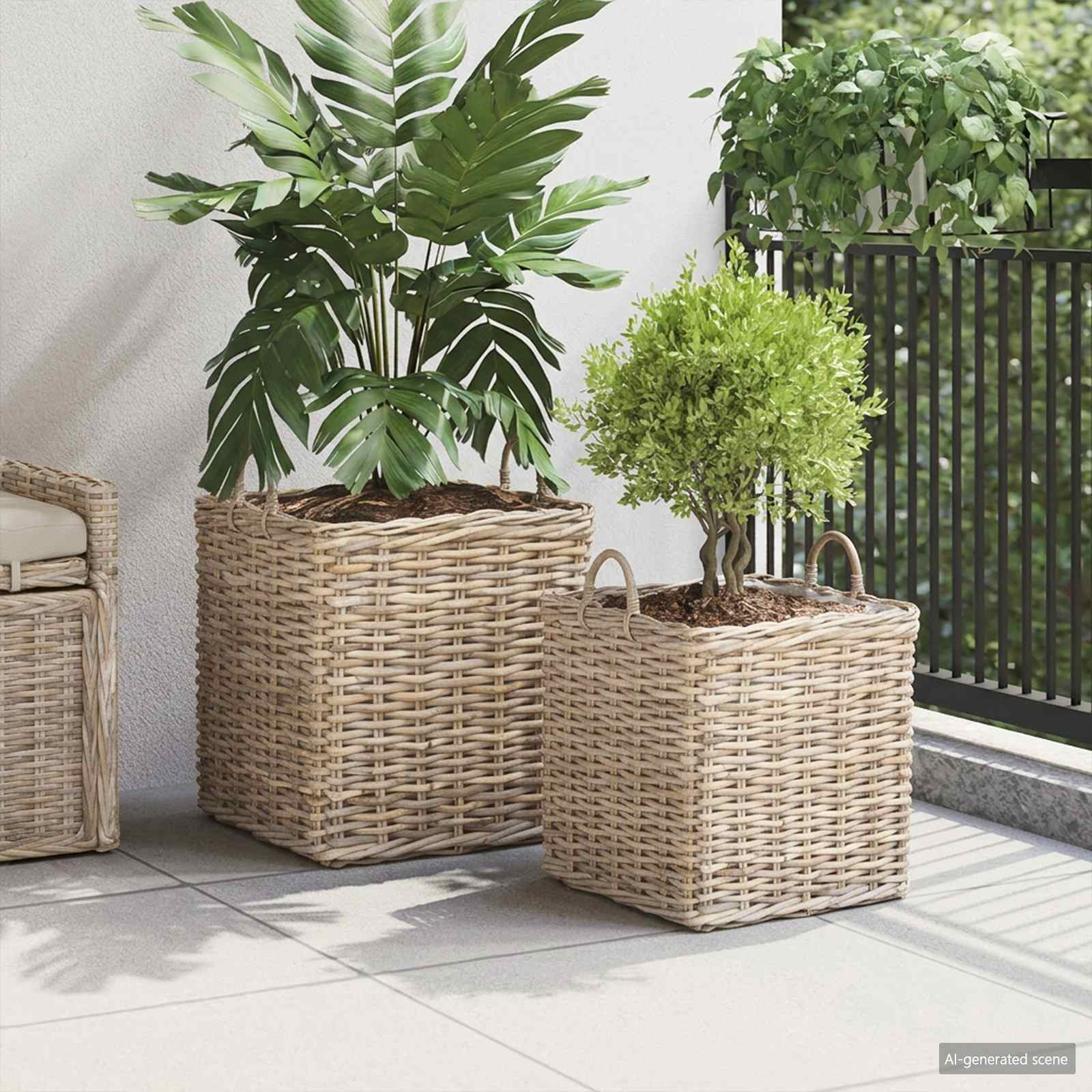 Pflanzer Korb mit Speicher 2 Stk. Natürliches Grau Kubu Rattan