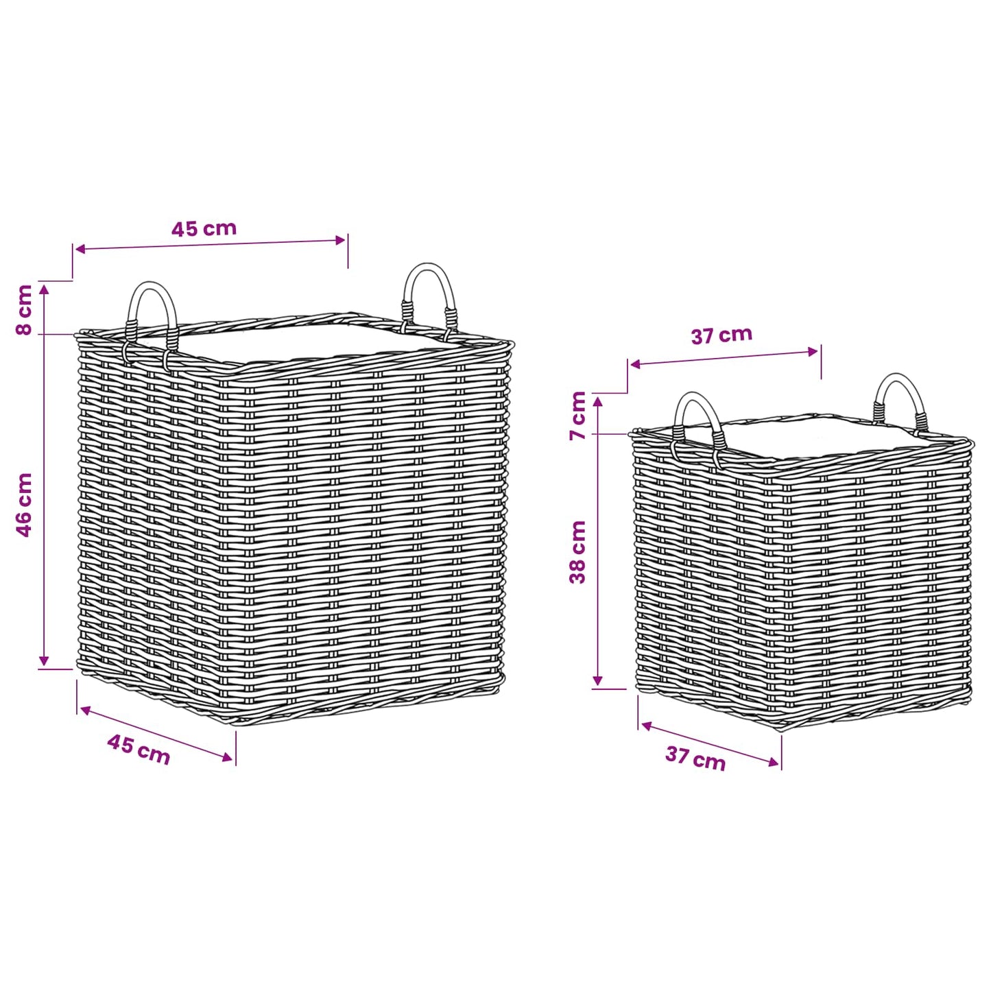 Pflanzer Korb mit Speicher 2 Stk. Natürliches Grau Kubu Rattan