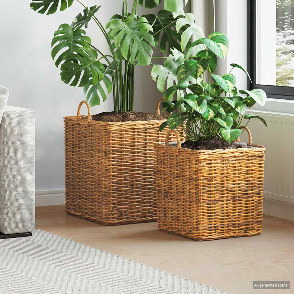 Pflanzer Korb mit Speicher GENDT 2 stk. Naturbraun Kubu Rattan