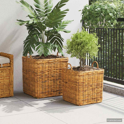 Pflanzer Korb mit Speicher GENDT 2 stk. Naturbraun Kubu Rattan