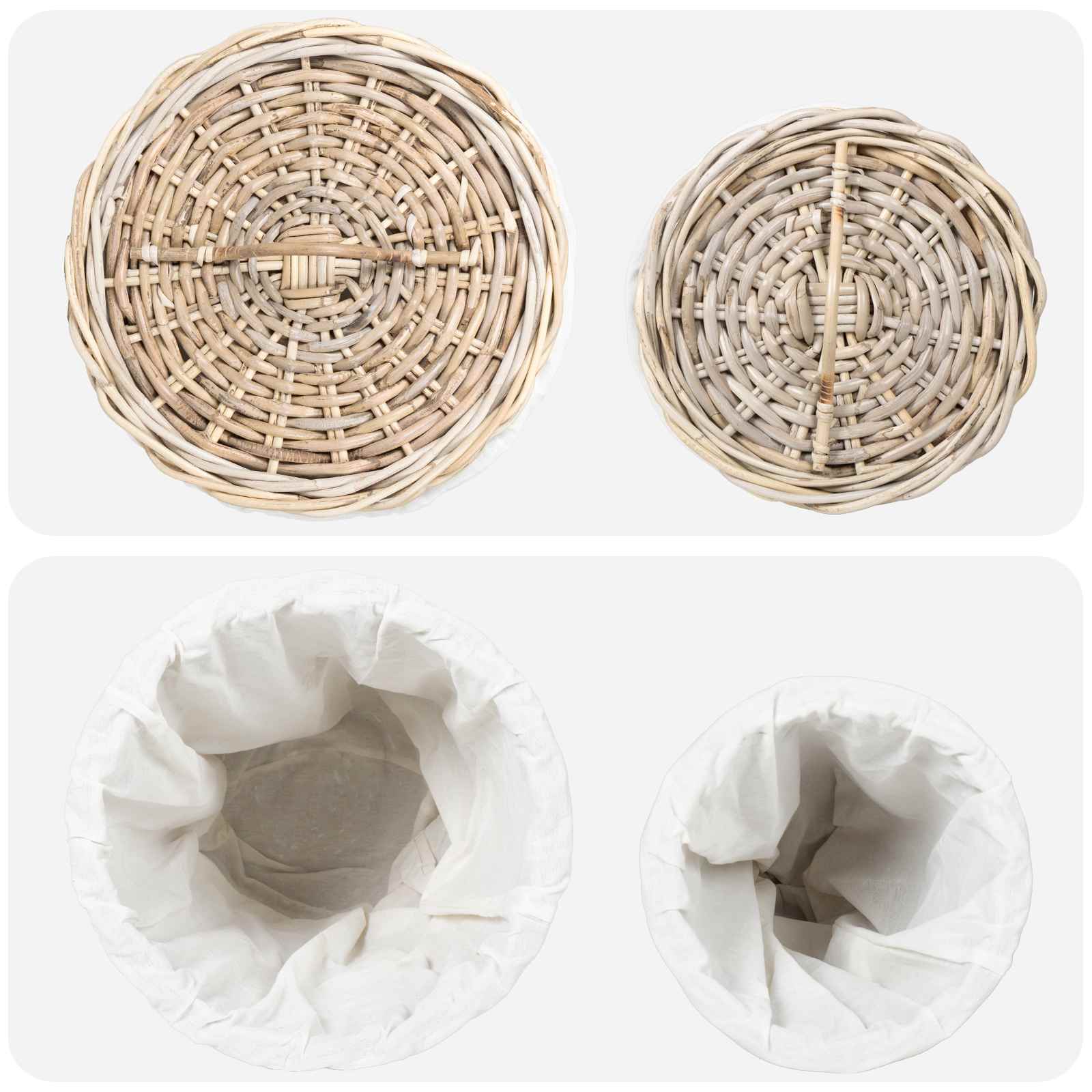 Wäschekorb mit Deckel 2 Stk. Natürliches Grau Kubu Rattan
