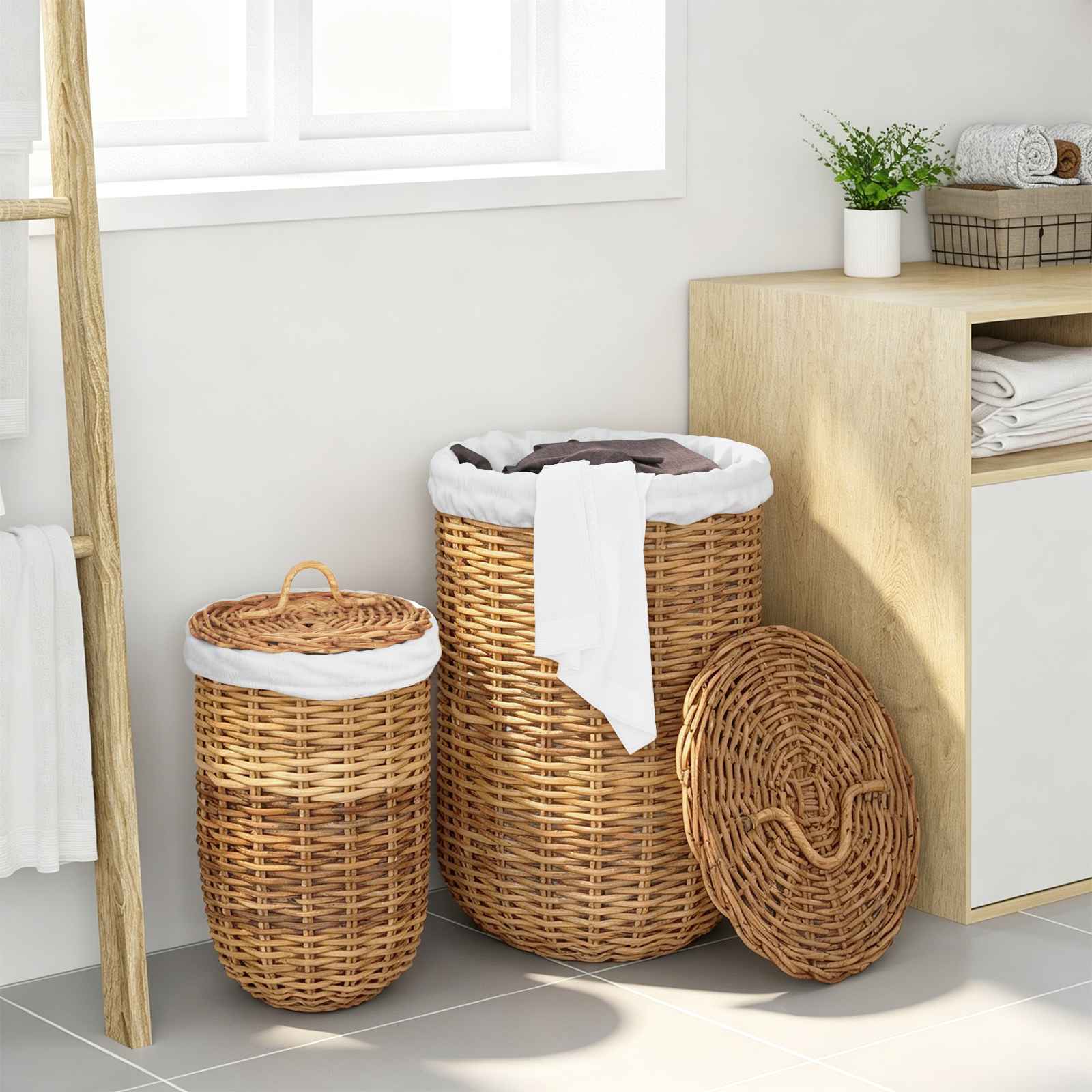 Wäschekorb mit Deckel GENDT 2 stk. Naturbraun Kubu Rattan