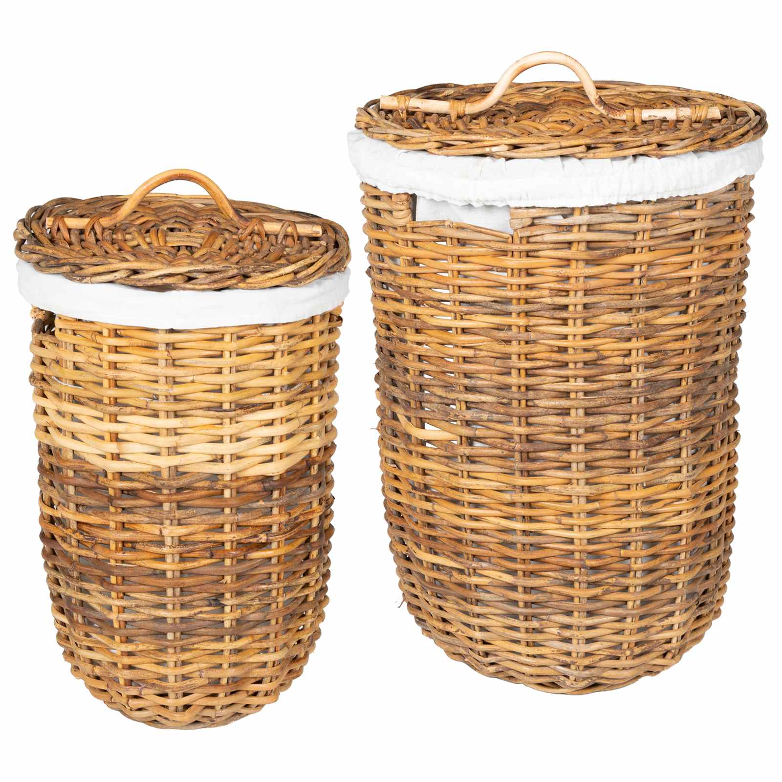 Wäschekorb mit Deckel 2 Stk. Naturbraun Kubu Rattan