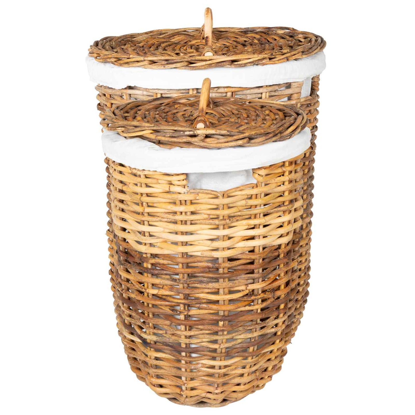 Wäschekorb mit Deckel 2 Stk. Naturbraun Kubu Rattan