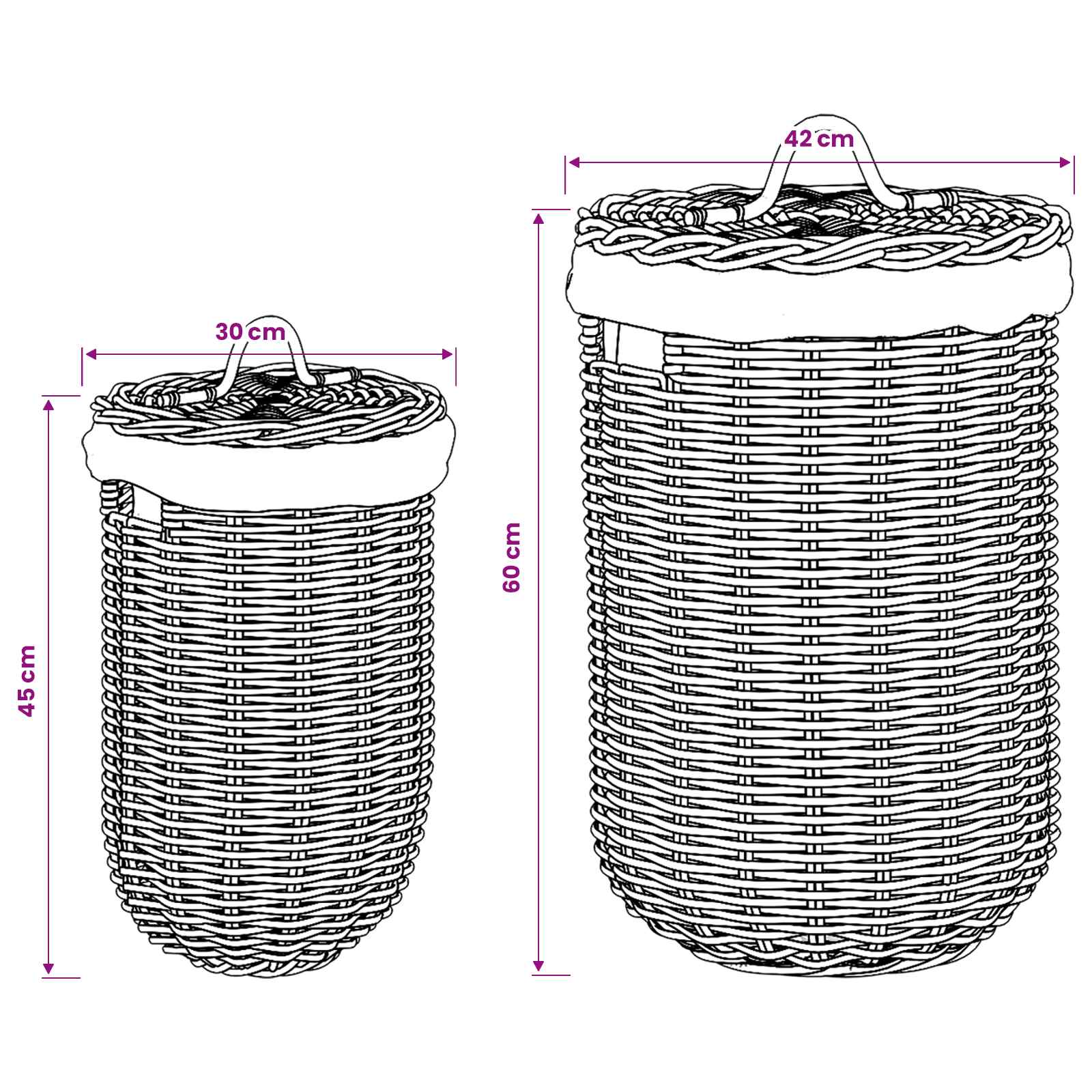 Wäschekorb mit Deckel 2 Stk. Naturbraun Kubu Rattan