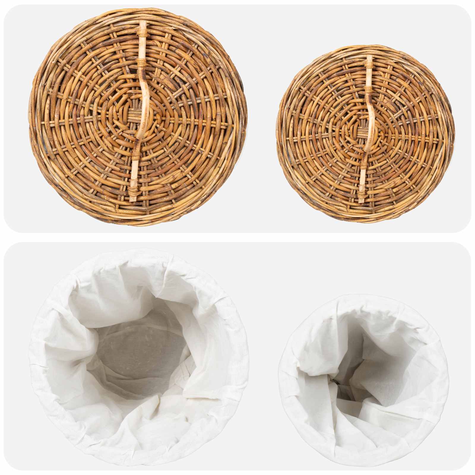 Wäschekorb mit Deckel 2 Stk. Naturbraun Kubu Rattan