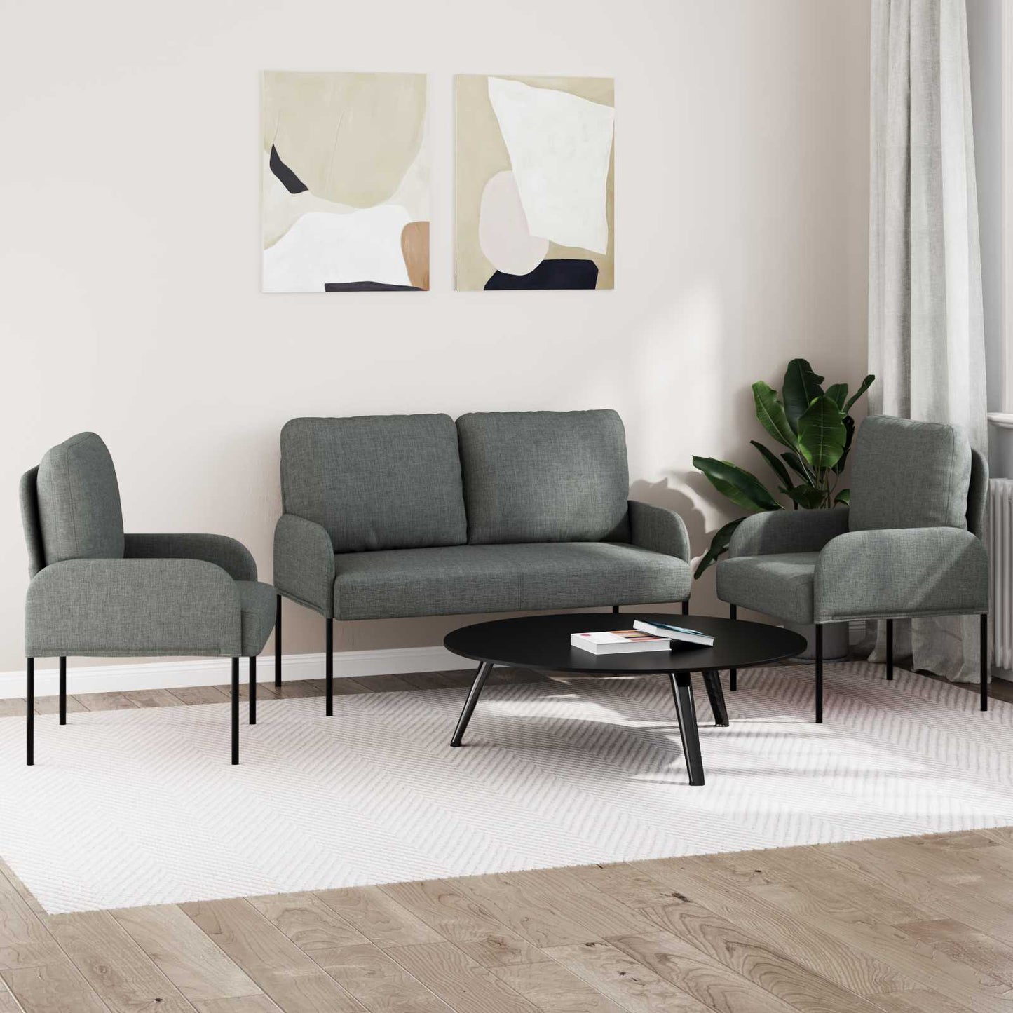 Sofagarnituren 3 stk. Dunkelgrau Sperrholz