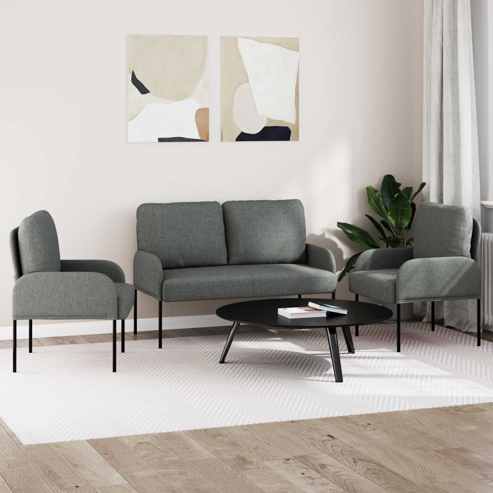 Sofagarnituren 3 stk. Dunkelgrau Sperrholz