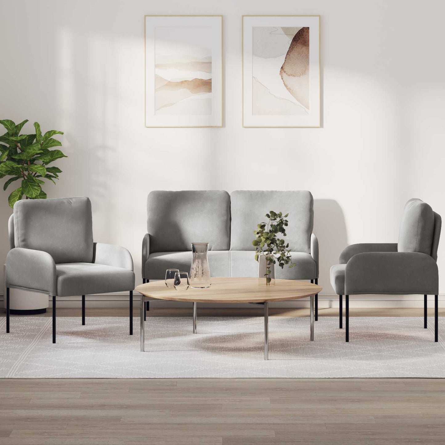 Sofagarnituren 3 stk. Hellgrau Sperrholz