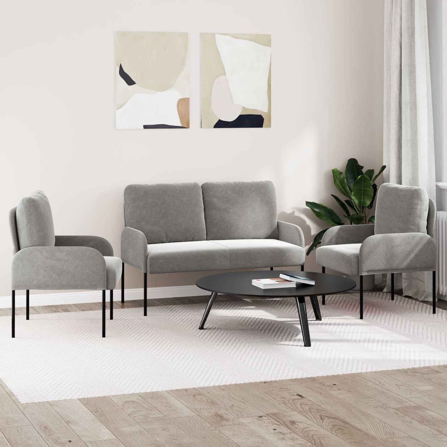 Sofagarnituren 3 stk. Hellgrau Sperrholz